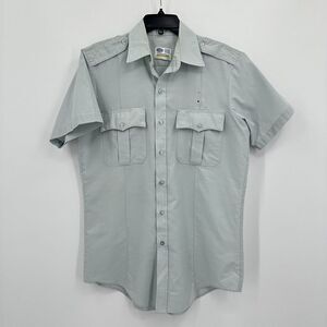 Vtg Riverside Shirt‎ Neck 16/LG Green Button Up Utility Military Police Workwear